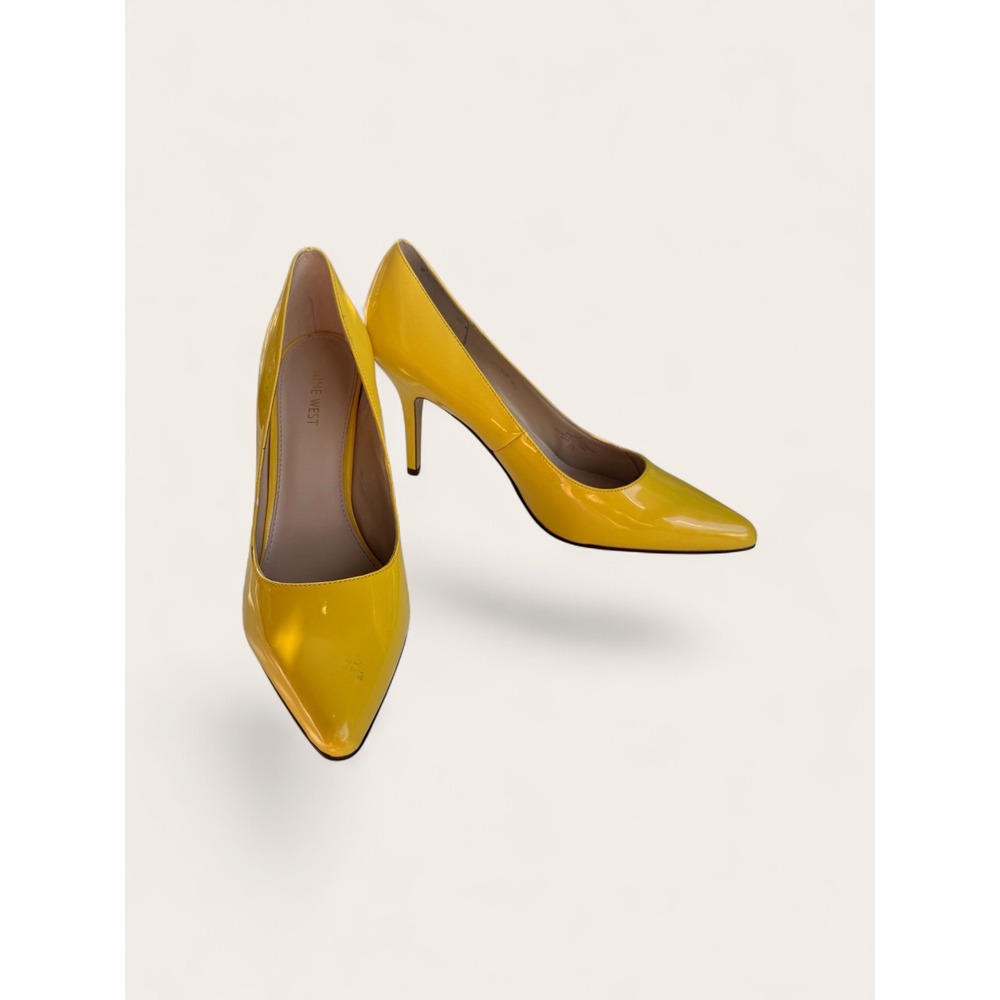 Nine West Shimmer Yellow Patent Heels 11M Pointed Toe 4" Stilettos - Picture 4 of 9